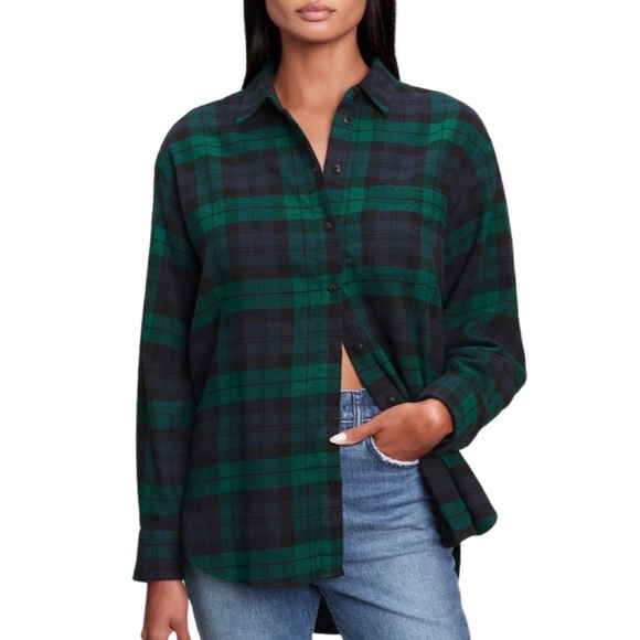 GAP | Tops | Nwt Gap Oversized Flannel Long Sleeves Blackwatch Plaid Womens  Small Green Navy | Poshmark